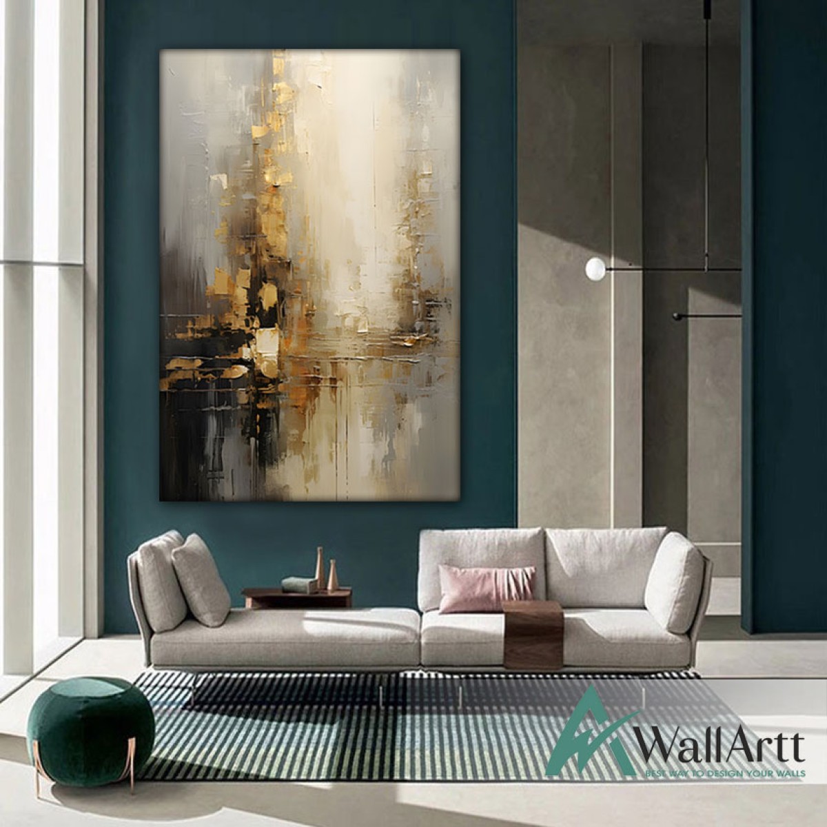 Abstract Gold Foil Brown 3d Heavy Textured Partial Oil Painting - Wall Art